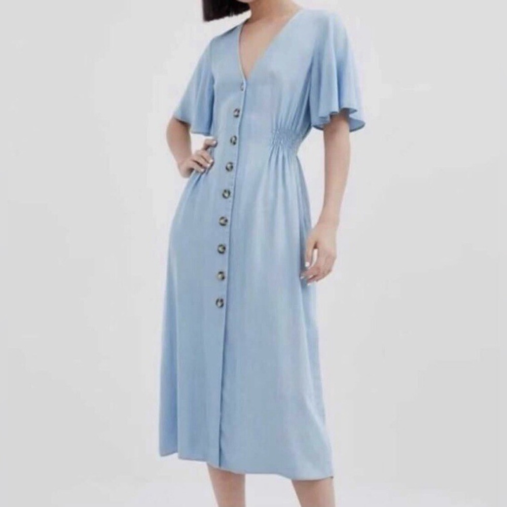 Zara Light Light Blue Midi Dress with Buttons